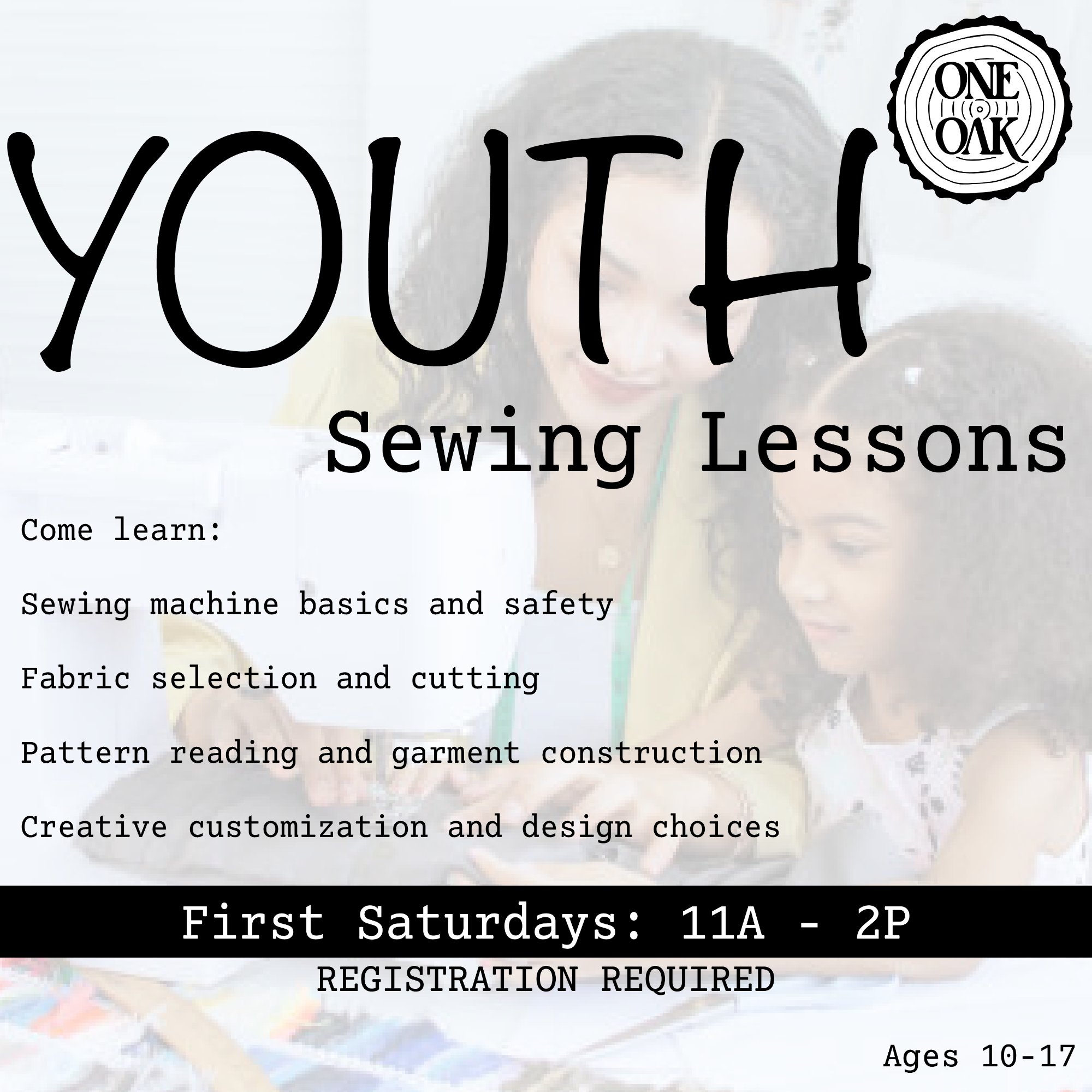 Youth sewing lessons poster